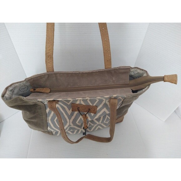 Myra Bag 100% Cotton/Leather Canvas Shoulder Tote Bag Aztec Southwestern Boho - Picture 3 of 16